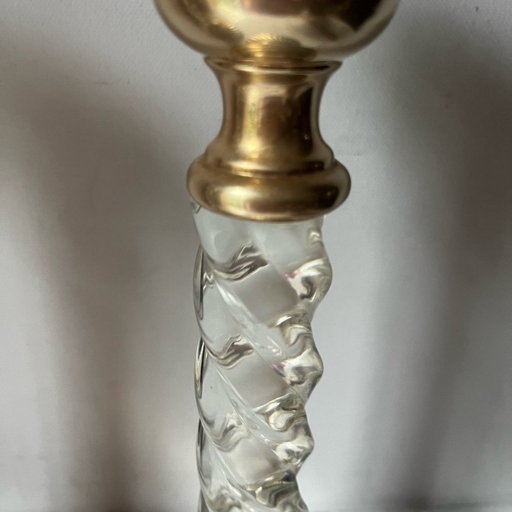 Elegant Gold brass and Clear lucid Candlestick Holders 10.5” set of 2 - Picture 6 of 10